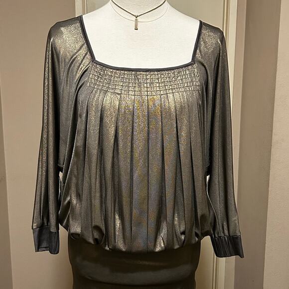 Bebe New Vintage 90s Women's Metallic Gray Blouse Size Medium - Picture 1 of 10